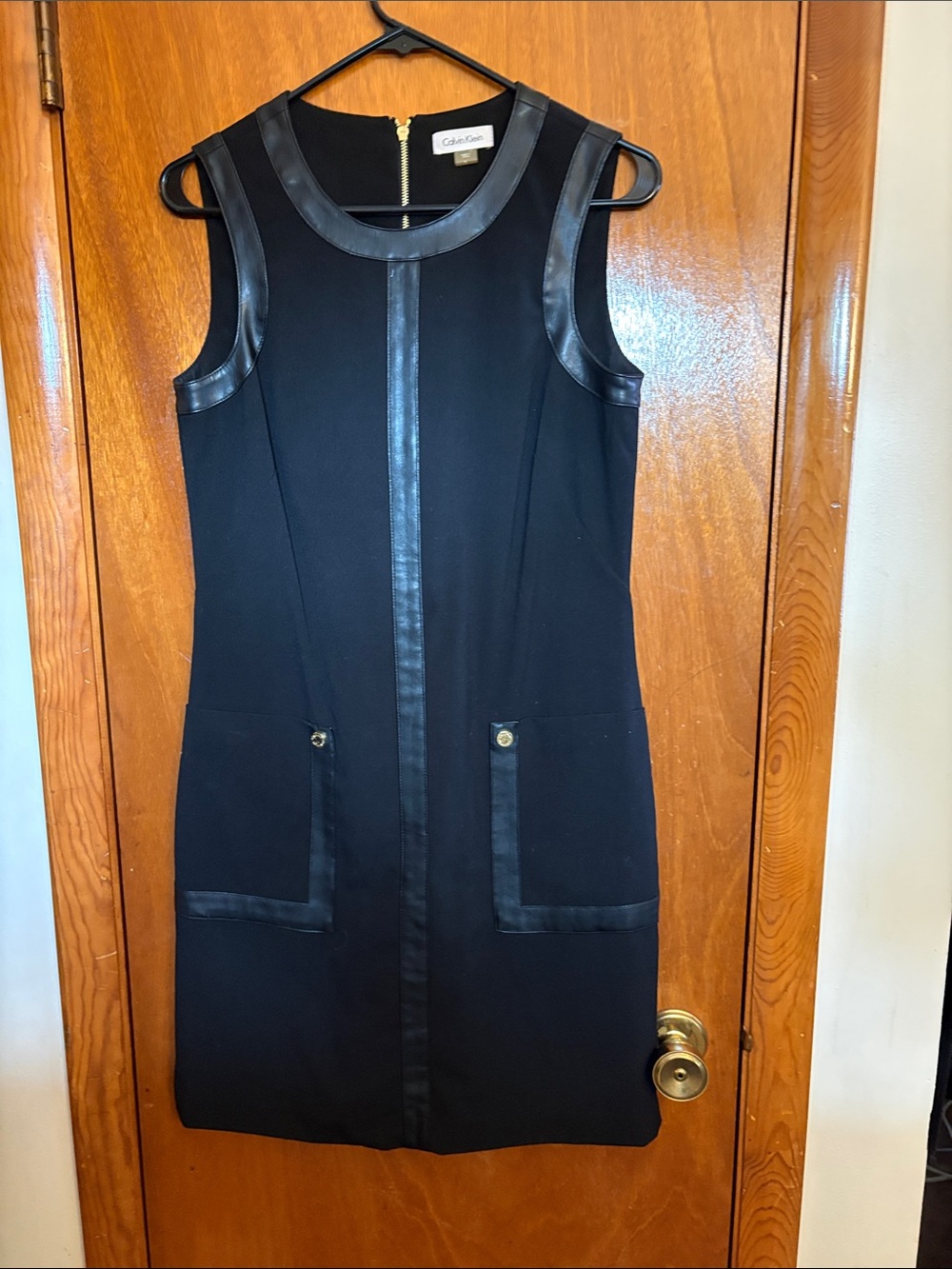 Calvin Klein Black Faux-Leather Trim Sleeveless Mini Dress